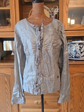 Lane Bryant Light Gray Ruffle-Front Jean Jacket